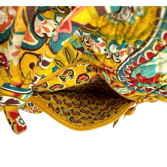 Vera Bradley Provencal Drawstring Backsack Front Pocket Quilt Yellow Blu Retired - Picture 3 of 8